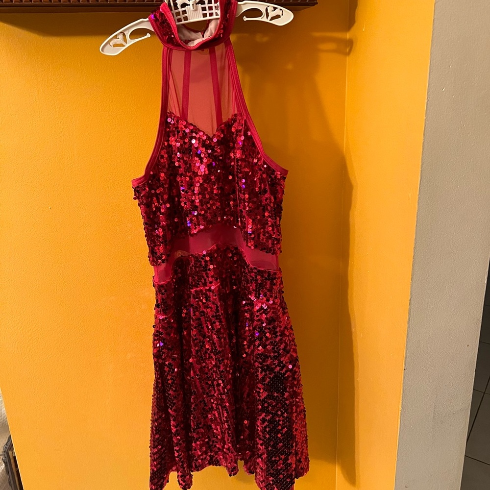 Pink sequined high neck dress